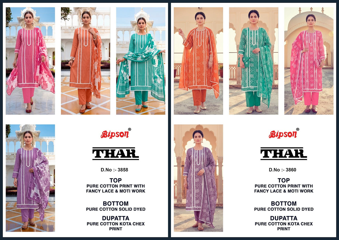 Thar 3860-3858 Bipson Prints Cotton Pant Style Suits Wholesaler India