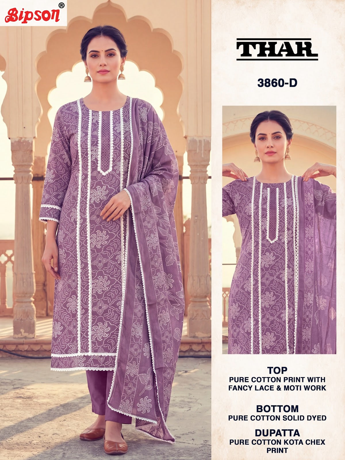 Thar 3860-3858 Bipson Prints Cotton Pant Style Suits Wholesaler India