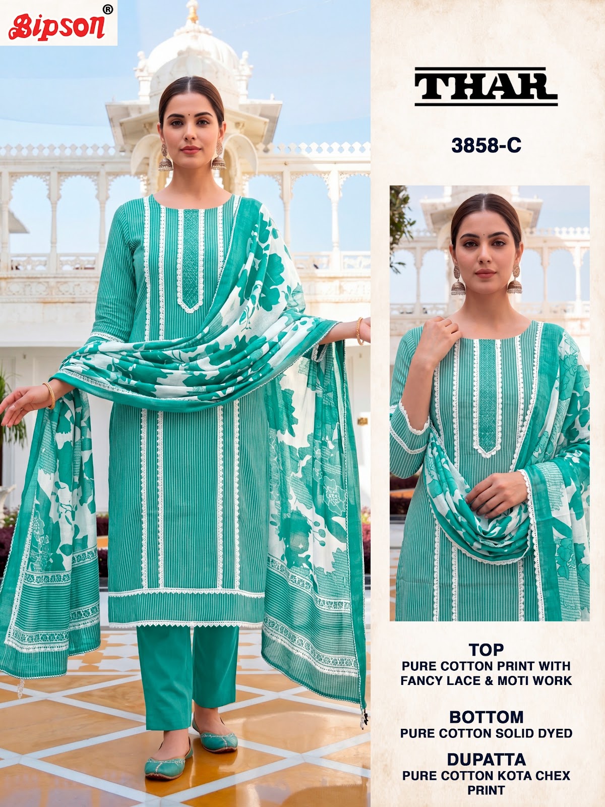 Thar 3860-3858 Bipson Prints Cotton Pant Style Suits Wholesaler India