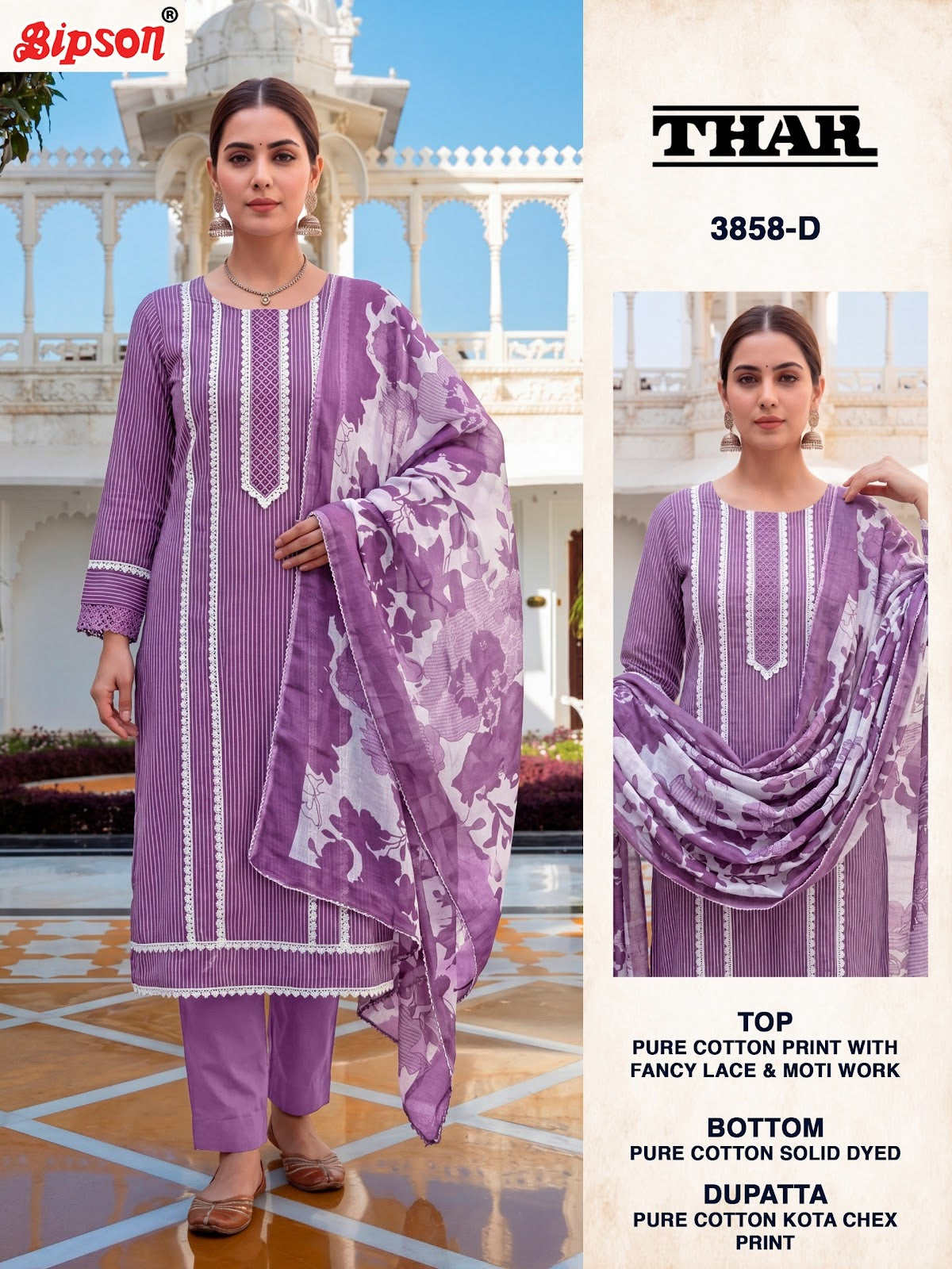 Thar 3860-3858 Bipson Prints Cotton Pant Style Suits Wholesaler India
