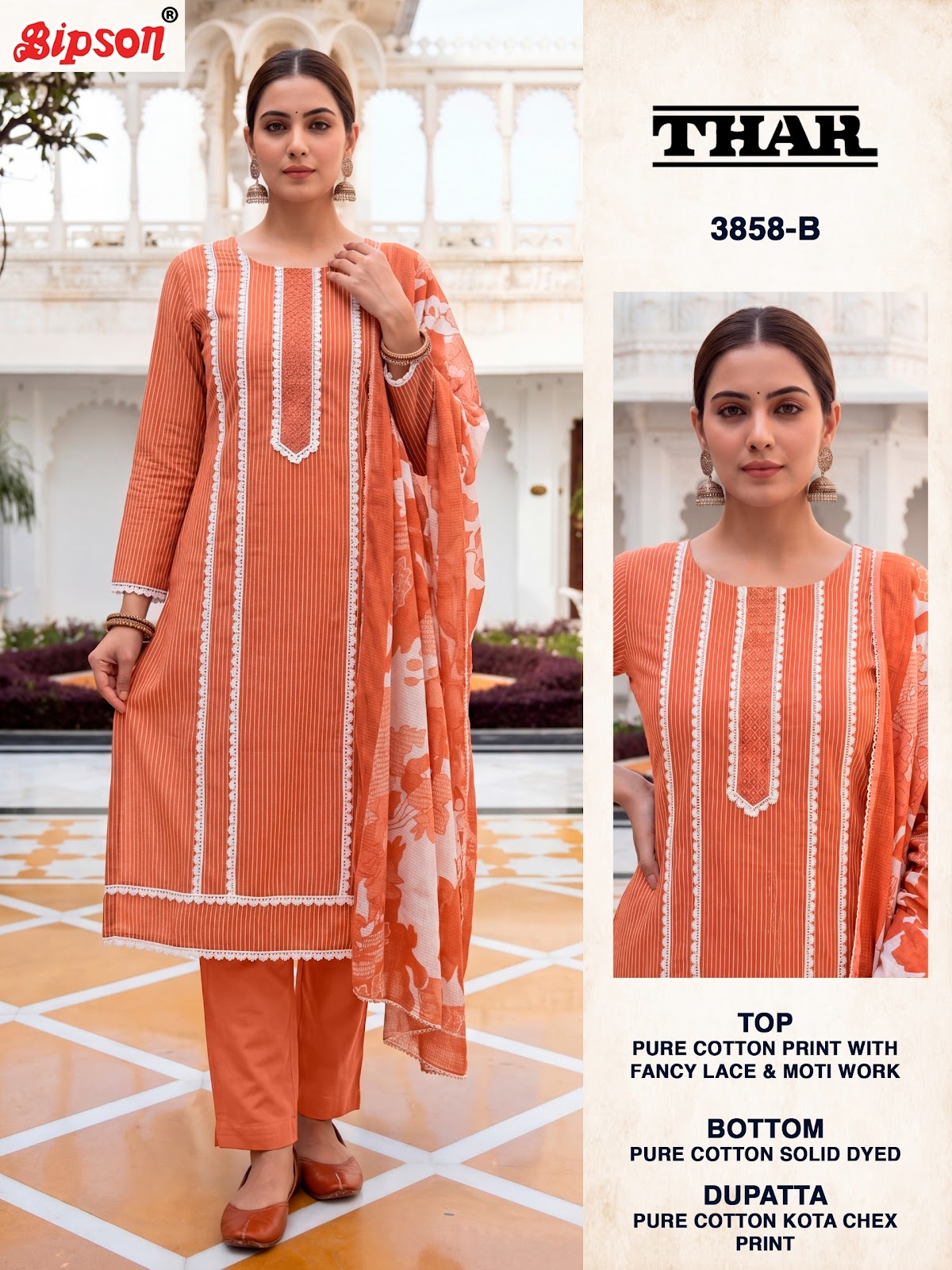 Thar 3860-3858 Bipson Prints Cotton Pant Style Suits Wholesaler India