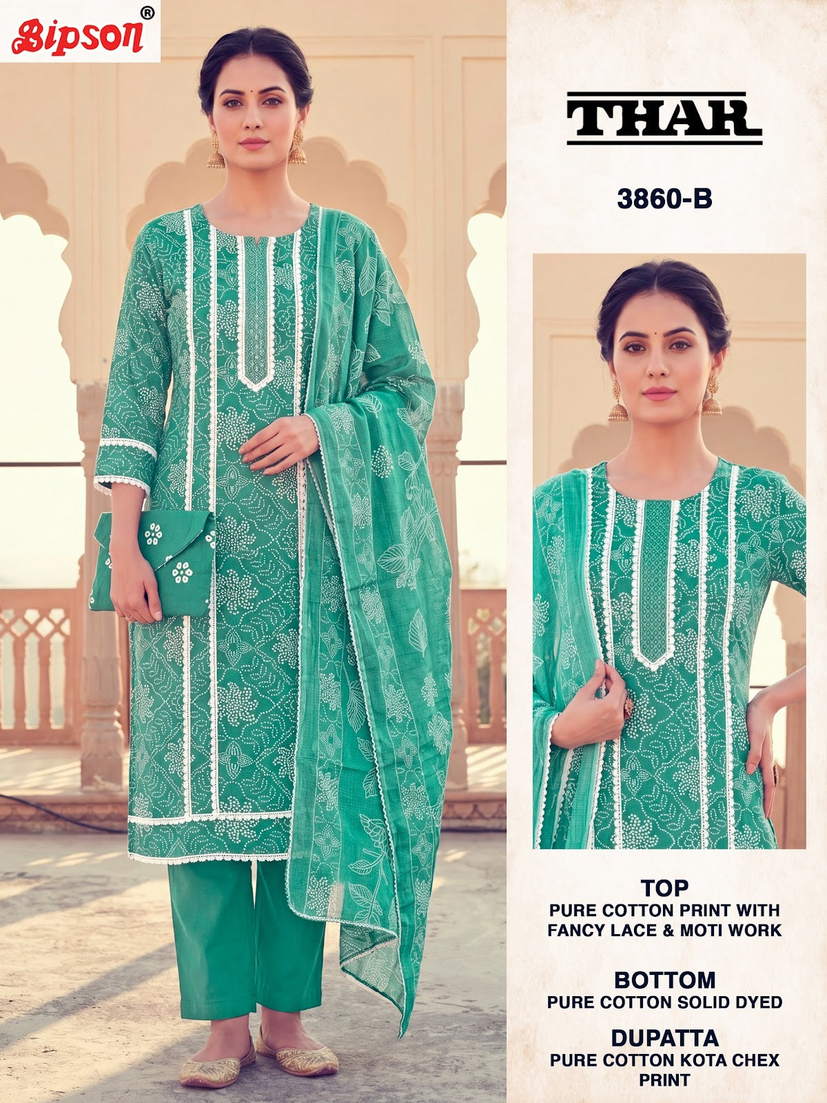 Thar 3860-3858 Bipson Prints Cotton Pant Style Suits Wholesaler India
