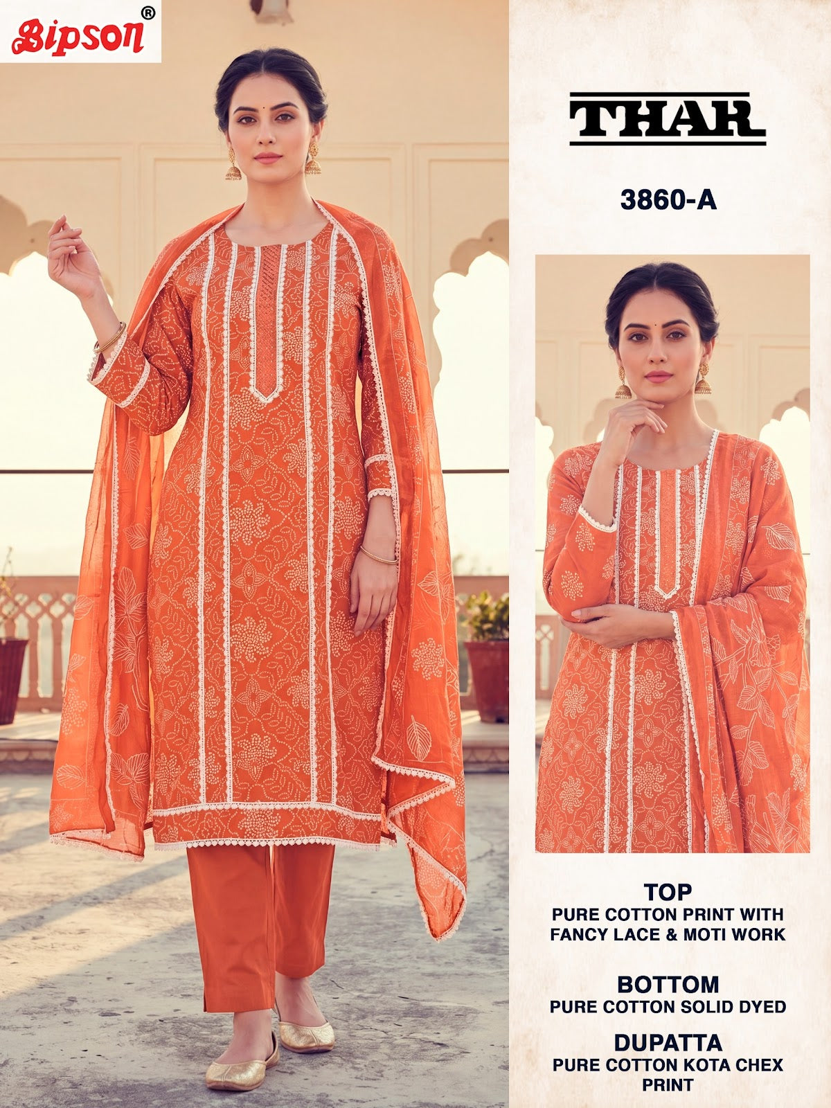 Thar 3860-3858 Bipson Prints Cotton Pant Style Suits Wholesaler India