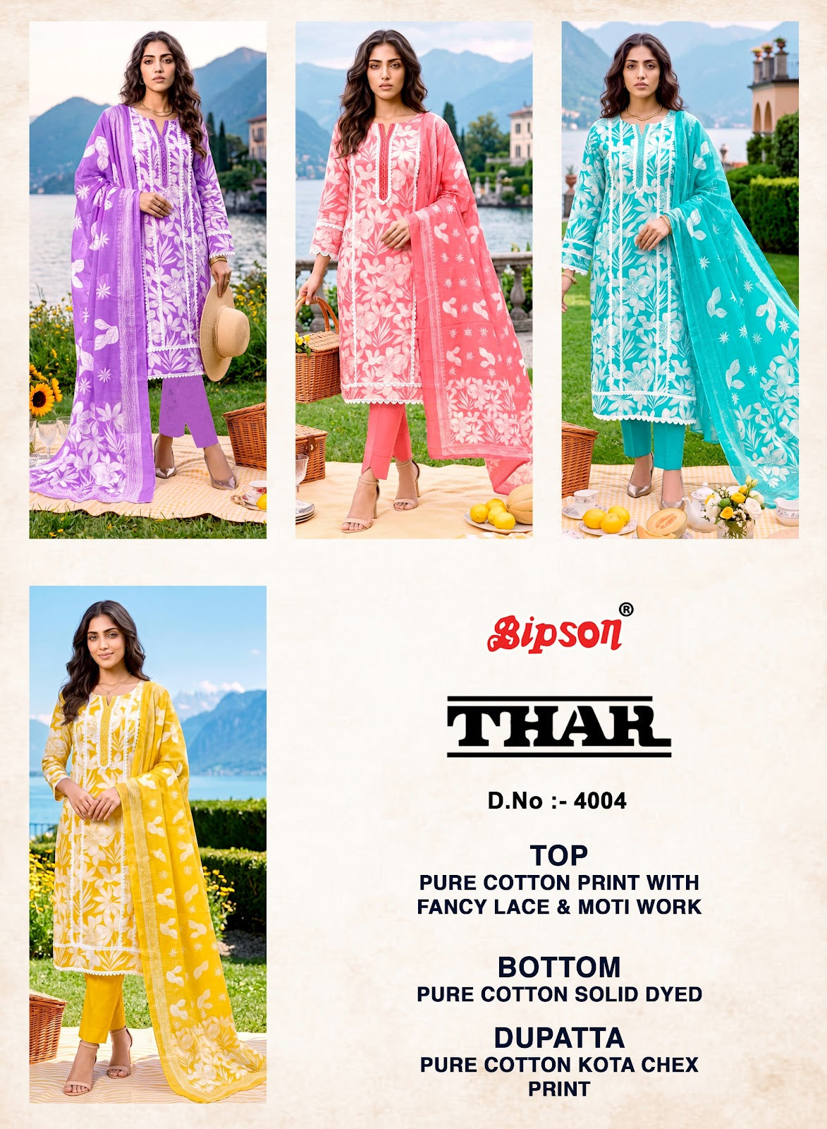 Thar 4004-4031-4076-4077 Bipson Prints Cotton Pant Style Suits Wholesale