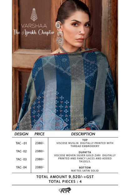 The Ajrakh Chapter Varshaa Viscose Muslin Pakistani Salwar Suits Wholesale Price