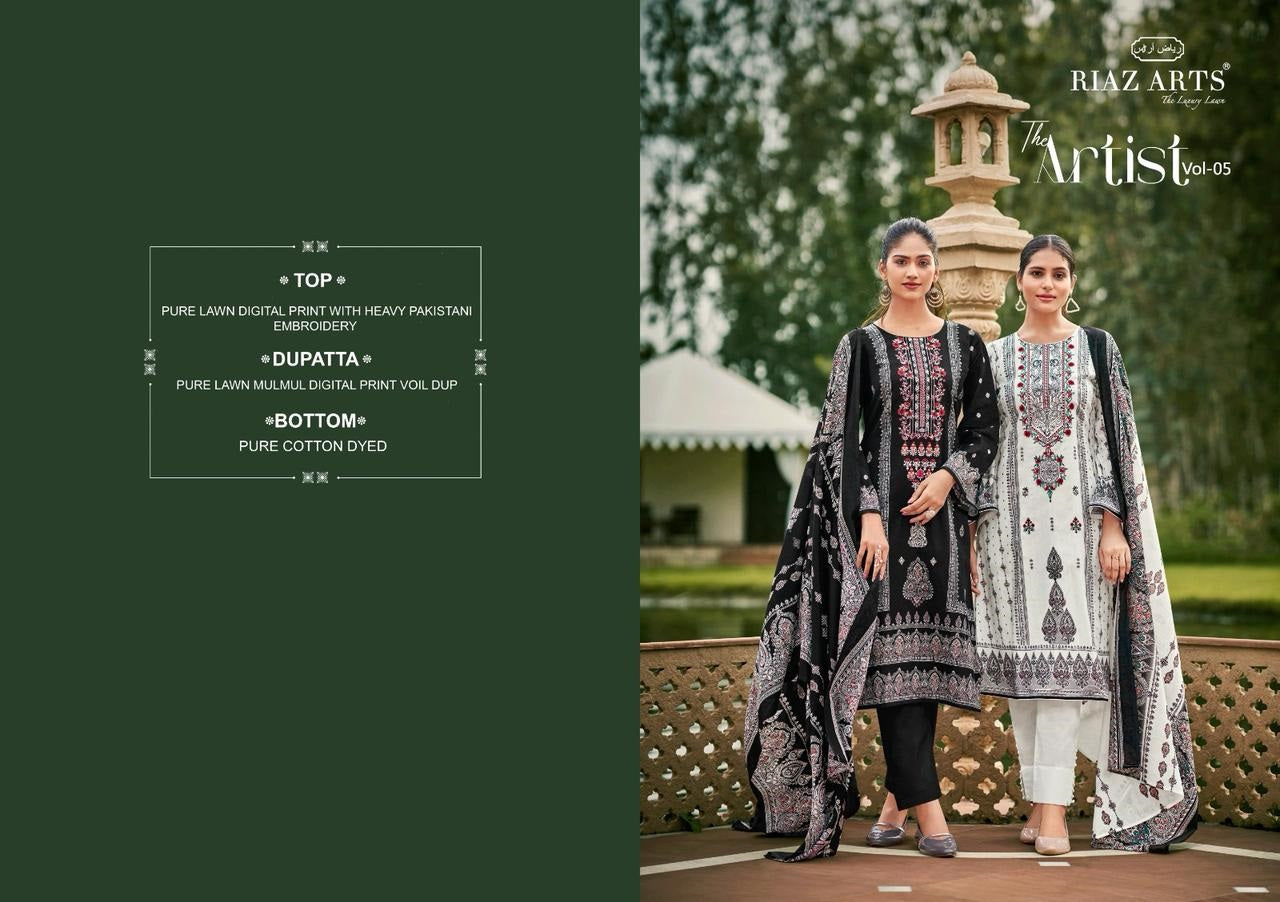 The Artist Vol 5 Riaz Art Pure Lawn Karachi Salwar Suits Manufacturer Gujarat