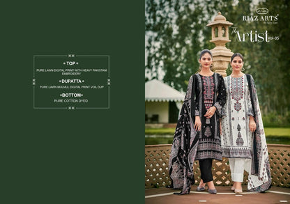 The Artist Vol 5 Riaz Art Pure Lawn Karachi Salwar Suits Manufacturer Gujarat