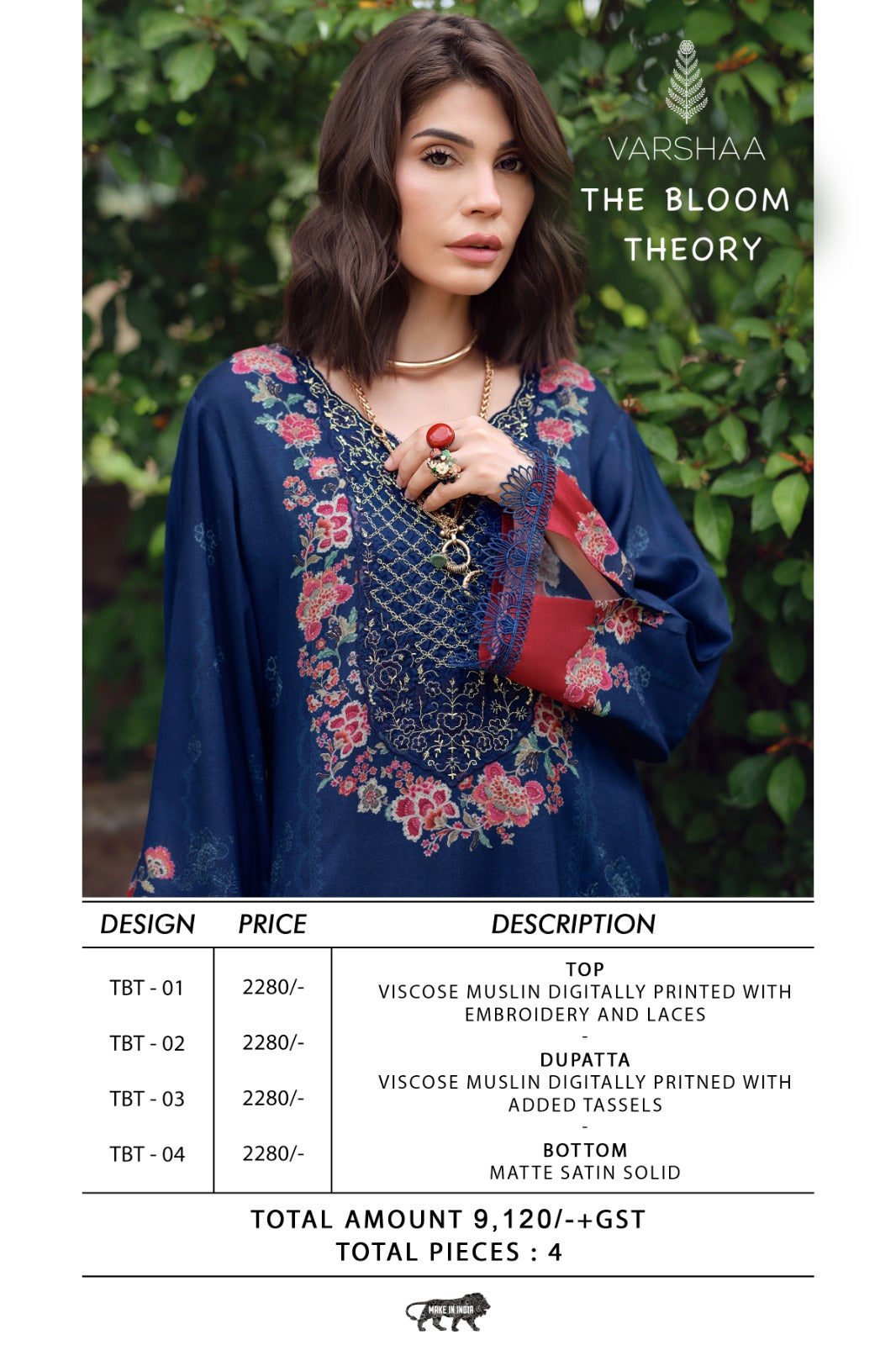The Bloom Theory Varshaa Viscose Muslin Pant Style Suits Wholesale
