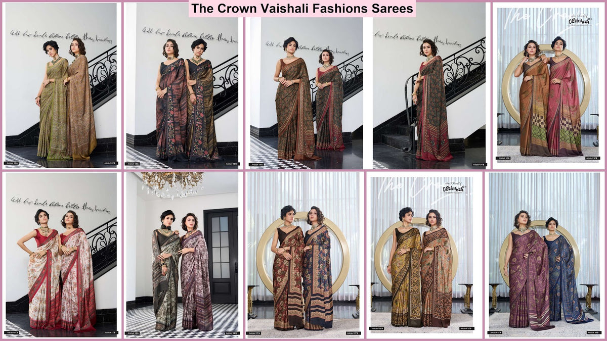 The Crown Vaishali Fashions Pure Crape Sarees Wholesale Price
