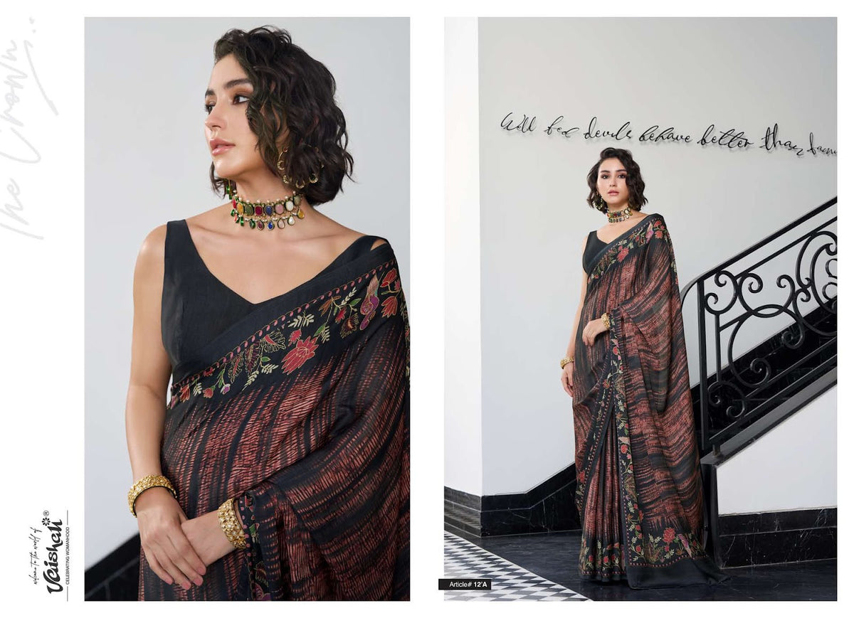 The Crown Vaishali Fashions Pure Crape Sarees Wholesale Price