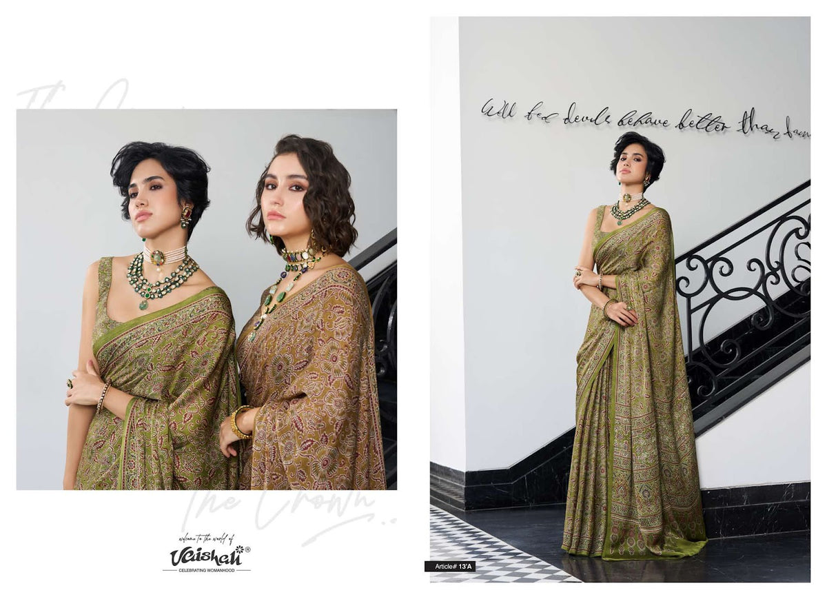 The Crown Vaishali Fashions Pure Crape Sarees Wholesale Price
