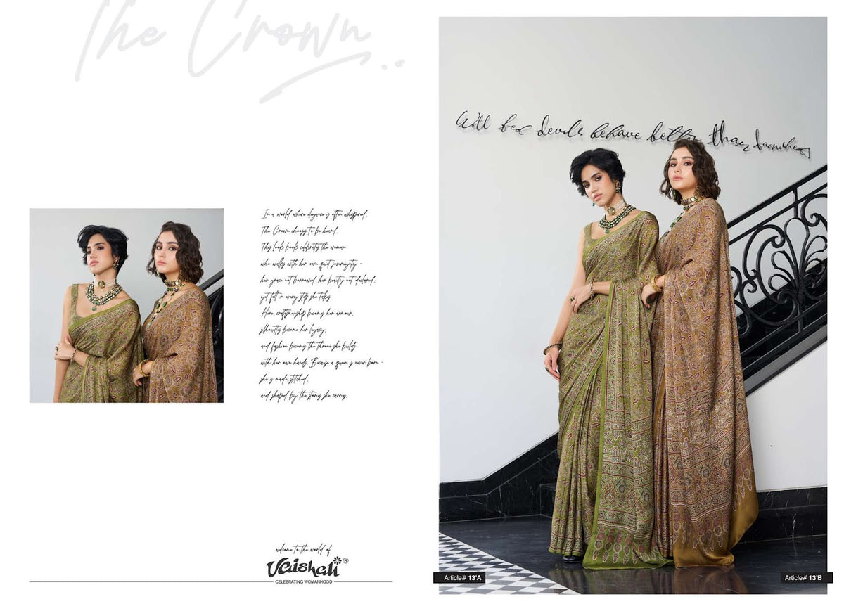 The Crown Vaishali Fashions Pure Crape Sarees Wholesale Price