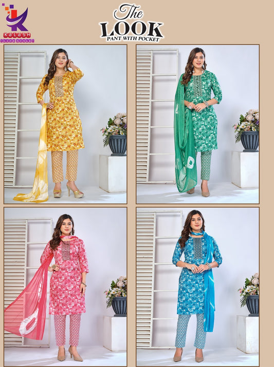 The Look Mlm Kalash Lifestyle Rayon Slub Readymade Pant Style Suits Exporter Ahmedabad