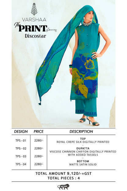The Print Discostar Varshaa Crape Silk Pant Style Suits Wholesale Price