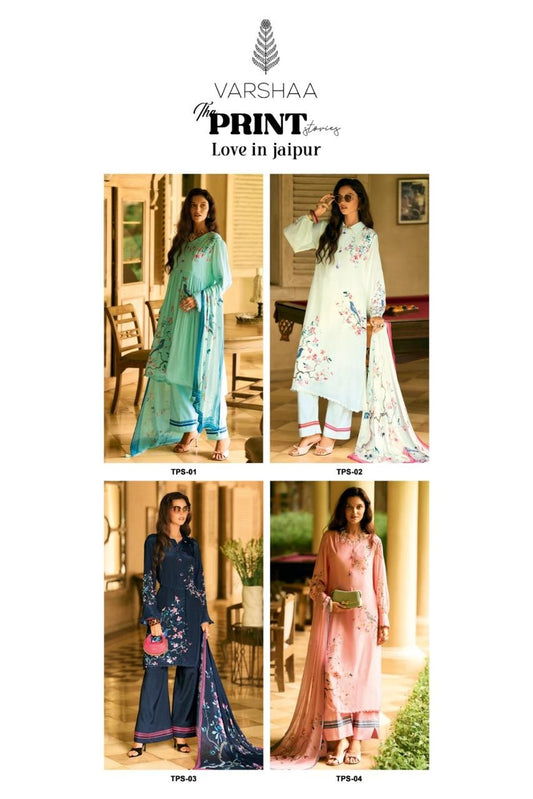 The Print Love In Jaipur Varshaa Crape Silk Pant Style Suits Supplier Gujarat