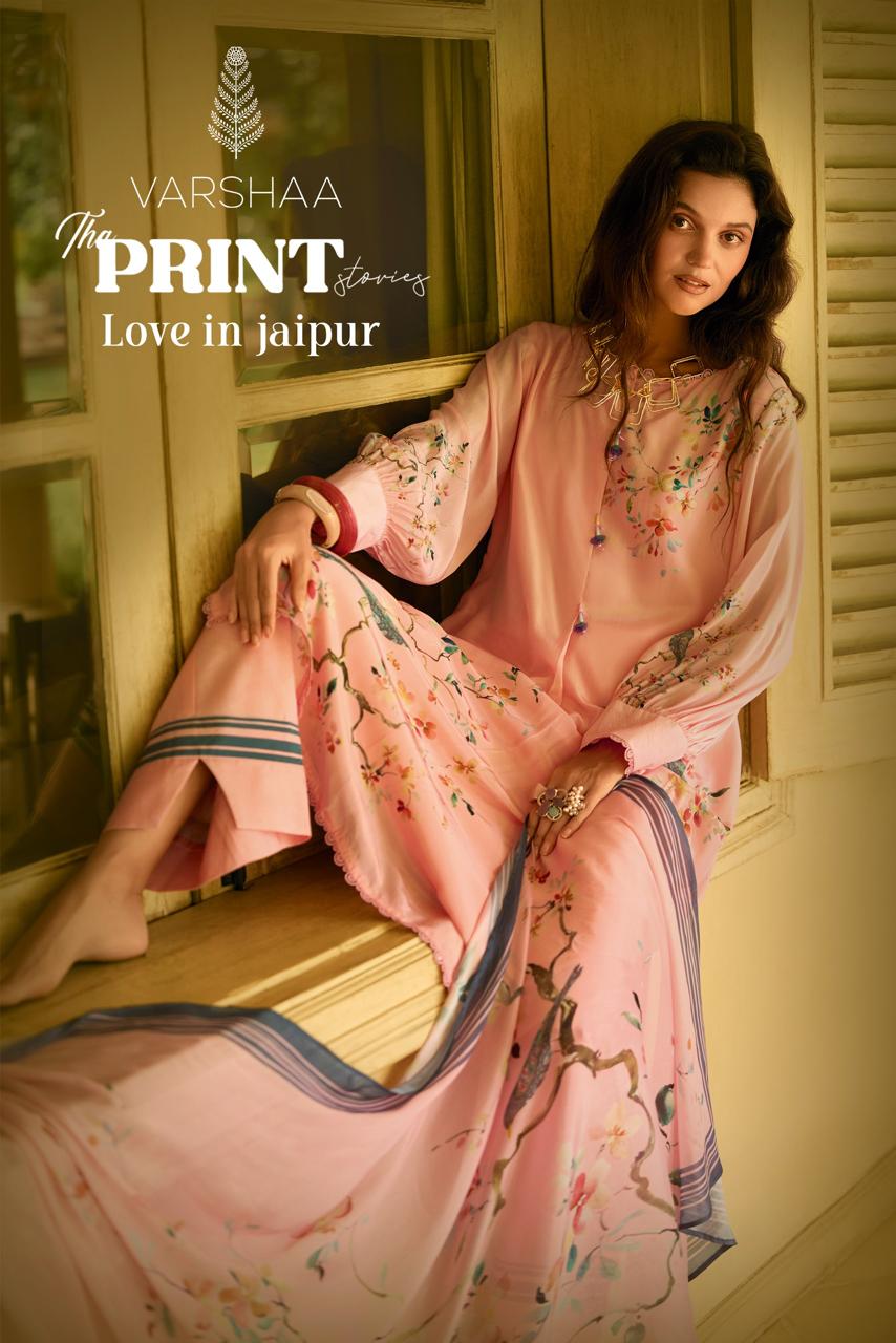The Print Love In Jaipur Varshaa Crape Silk Pant Style Suits Supplier Gujarat