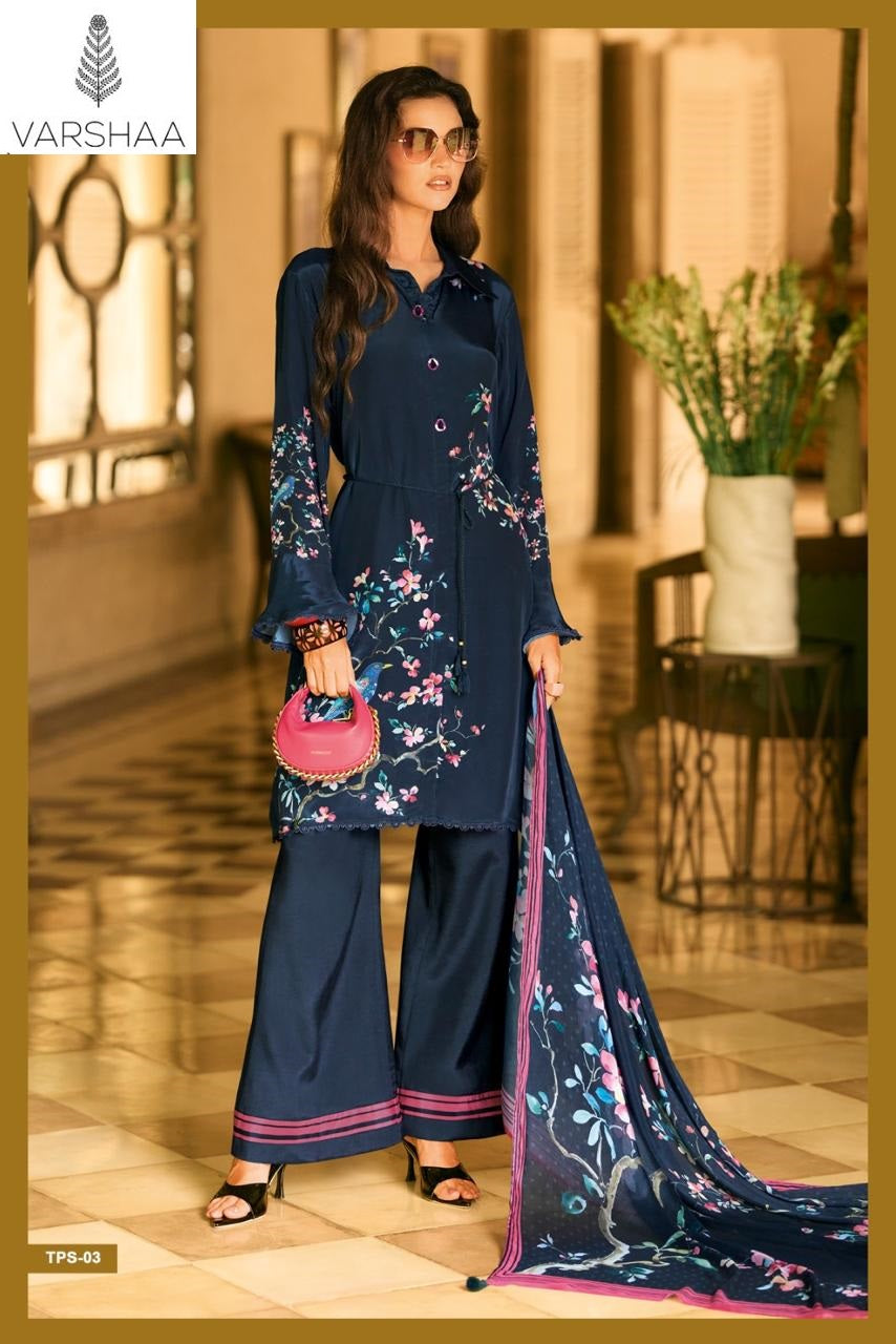 The Print Love In Jaipur Varshaa Crape Silk Pant Style Suits Supplier Gujarat