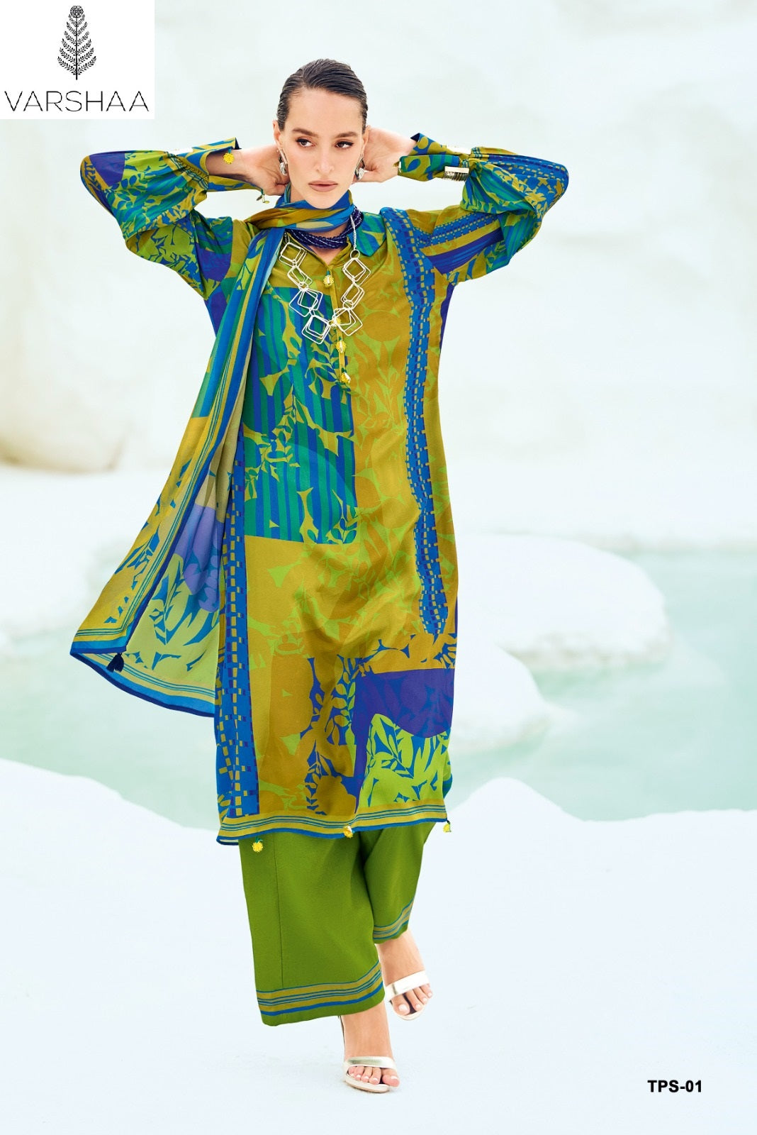 The Print Passion Fruit Varshaa Viscose Satin Pant Style Suits Wholesaler