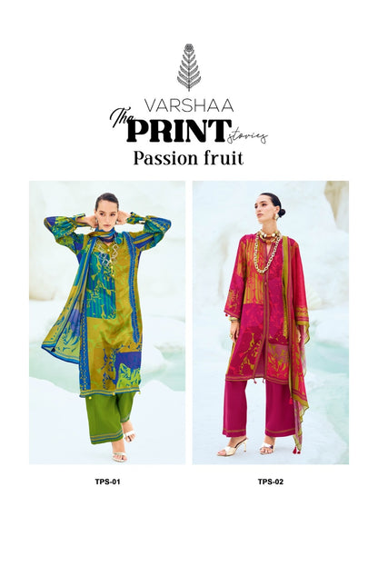 The Print Passion Fruit Varshaa Viscose Satin Pant Style Suits Wholesaler