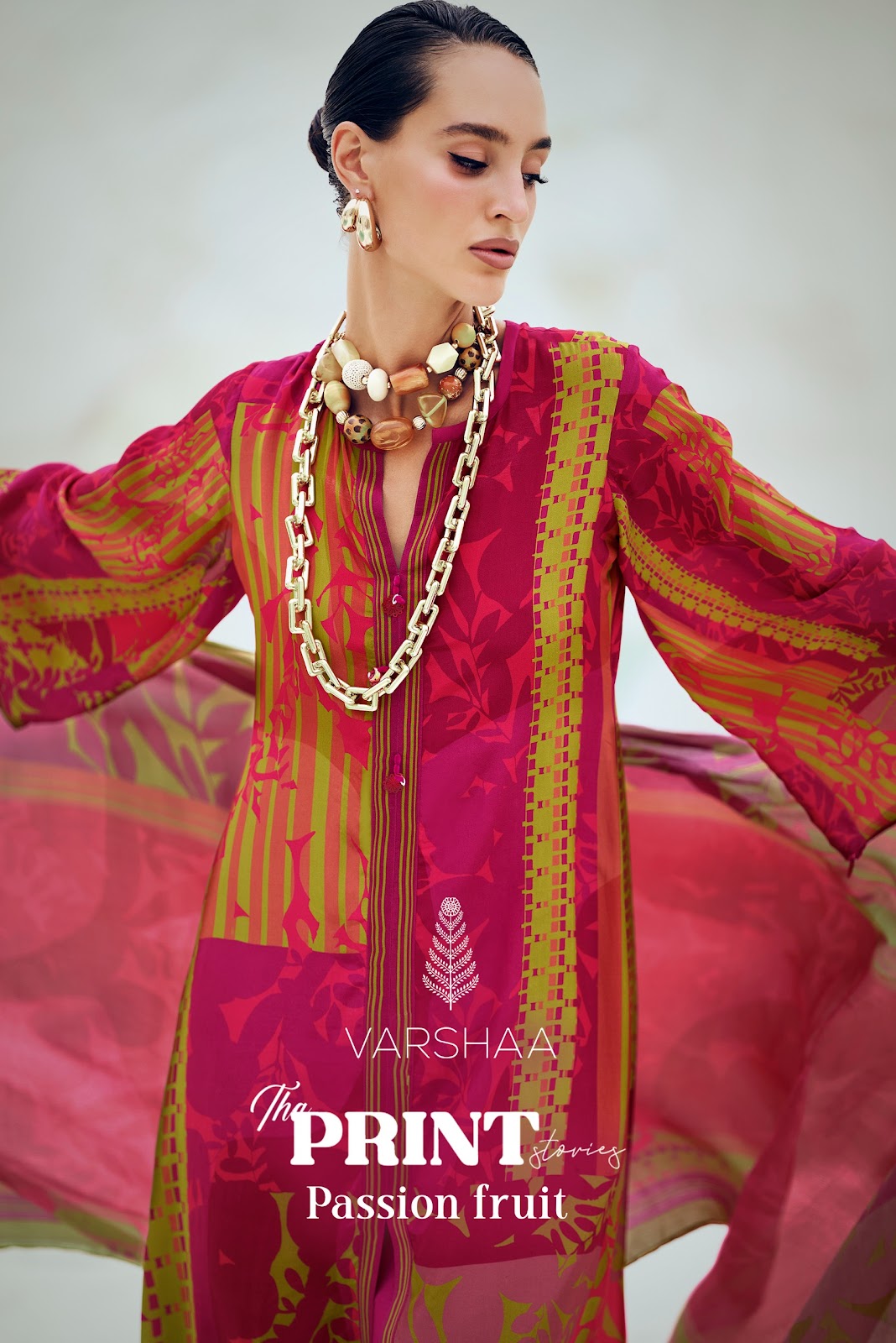 The Print Passion Fruit Varshaa Viscose Satin Pant Style Suits Wholesaler