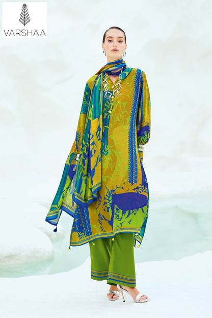 The Print Passion Fruit Varshaa Viscose Satin Pant Style Suits Wholesaler