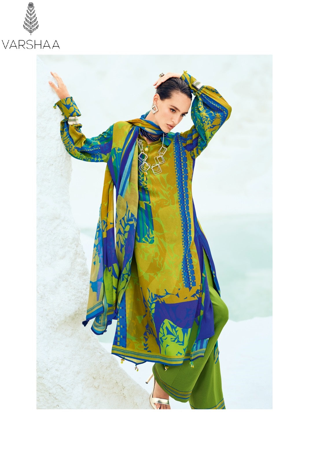 The Print Passion Fruit Varshaa Viscose Satin Pant Style Suits Wholesaler