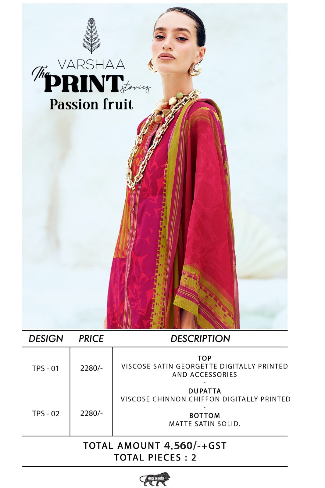 The Print Passion Fruit Varshaa Viscose Satin Pant Style Suits Wholesaler