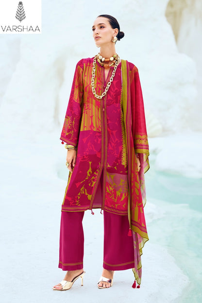 The Print Passion Fruit Varshaa Viscose Satin Pant Style Suits Wholesaler