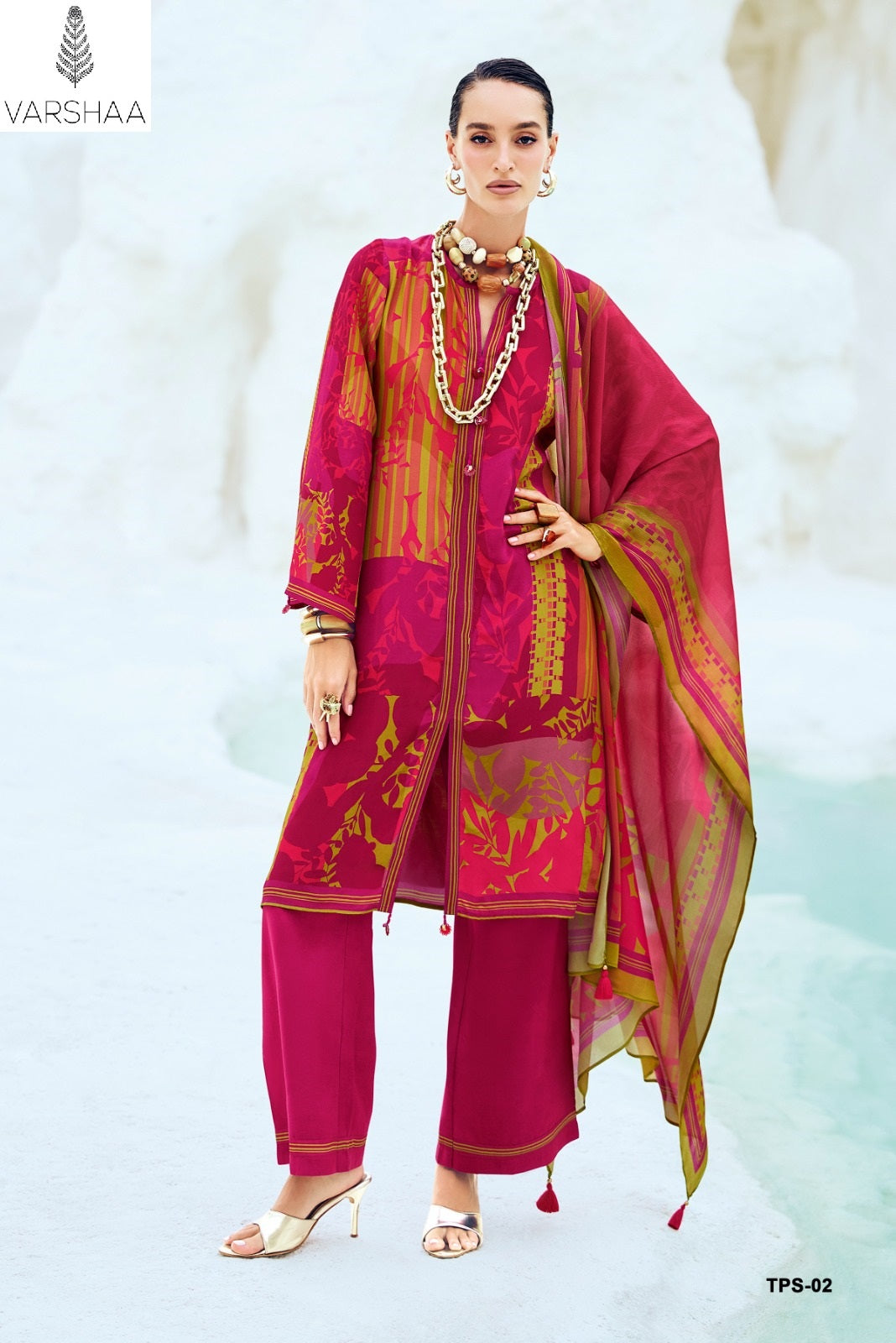 The Print Passion Fruit Varshaa Viscose Satin Pant Style Suits Wholesaler