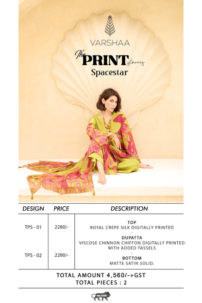 The Print Spacestar Varshaa Crape Silk Plazzo Style Suits Supplier Ahmedabad