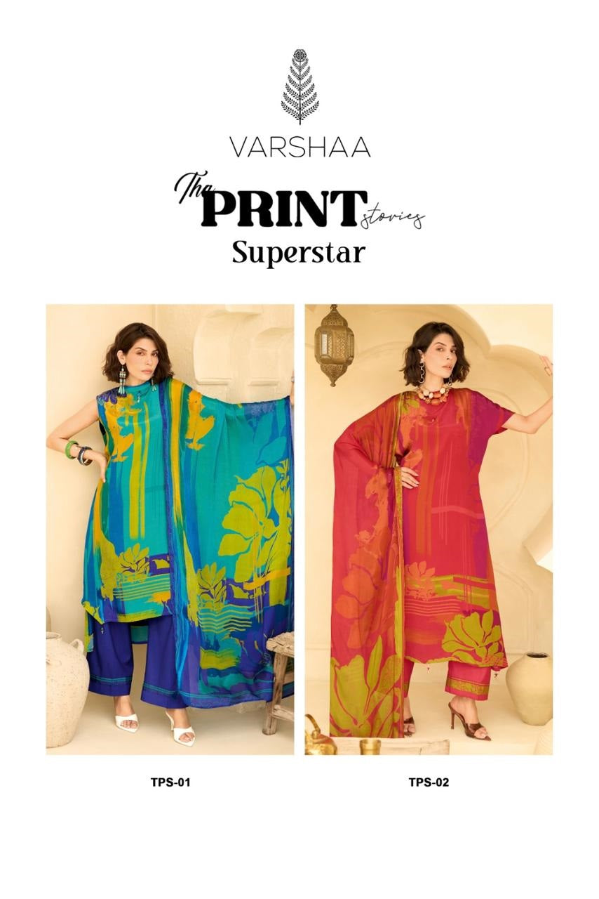 The Print Superstar Varshaa Silk Pant Style Suits Supplier