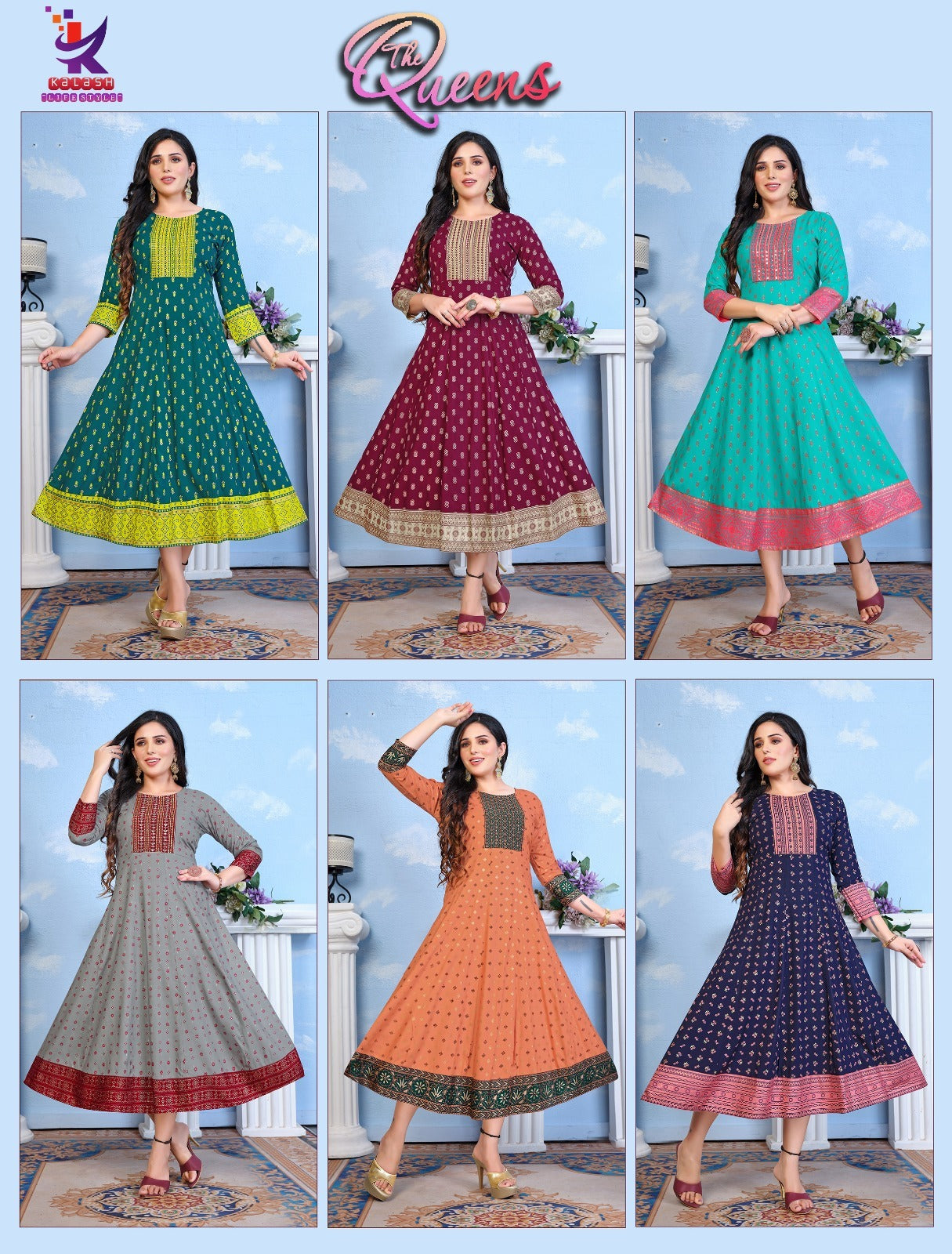The Queens Mlm Kalash Lifestyle Rayon 14Kg Anarkali Kurtis Wholesaler