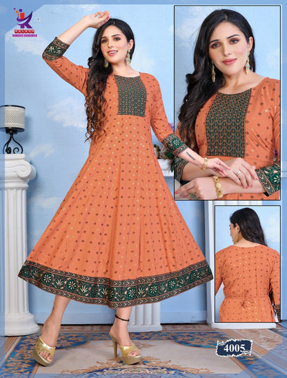 The Queens Mlm Kalash Lifestyle Rayon 14Kg Anarkali Kurtis Wholesaler