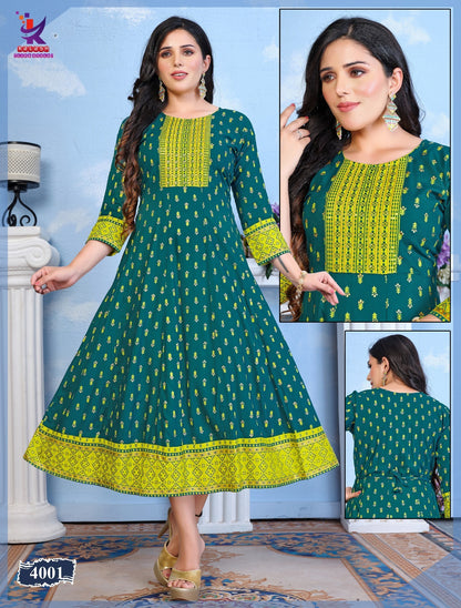 The Queens Mlm Kalash Lifestyle Rayon 14Kg Anarkali Kurtis Wholesaler