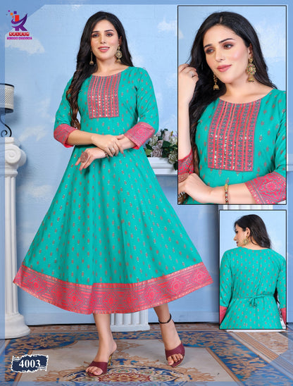 The Queens Mlm Kalash Lifestyle Rayon 14Kg Anarkali Kurtis Wholesaler