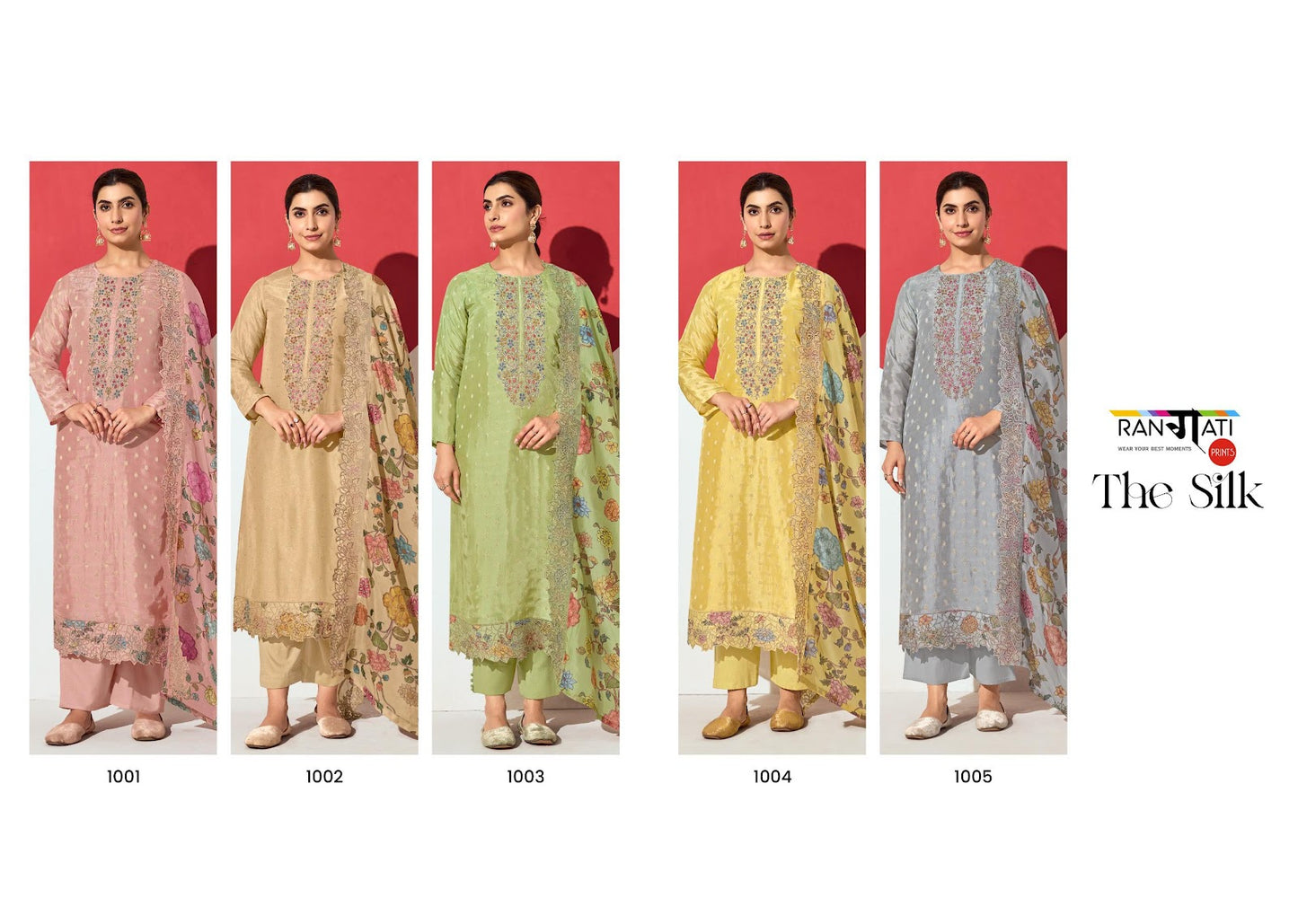 The Silk Rangati Prints Jacquard Pant Style Suits Wholesaler Ahmedabad