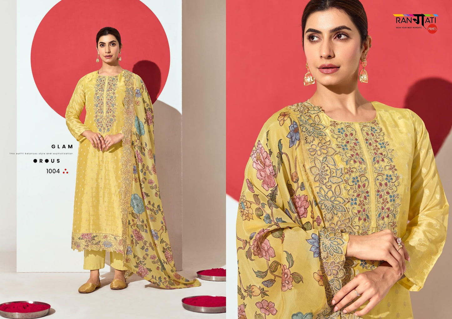 The Silk Rangati Prints Jacquard Pant Style Suits Wholesaler Ahmedabad