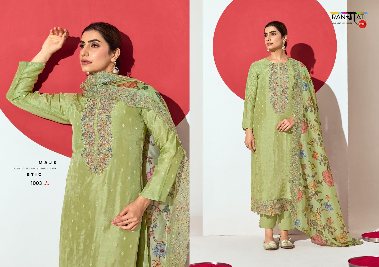 The Silk Rangati Prints Jacquard Pant Style Suits Wholesaler Ahmedabad