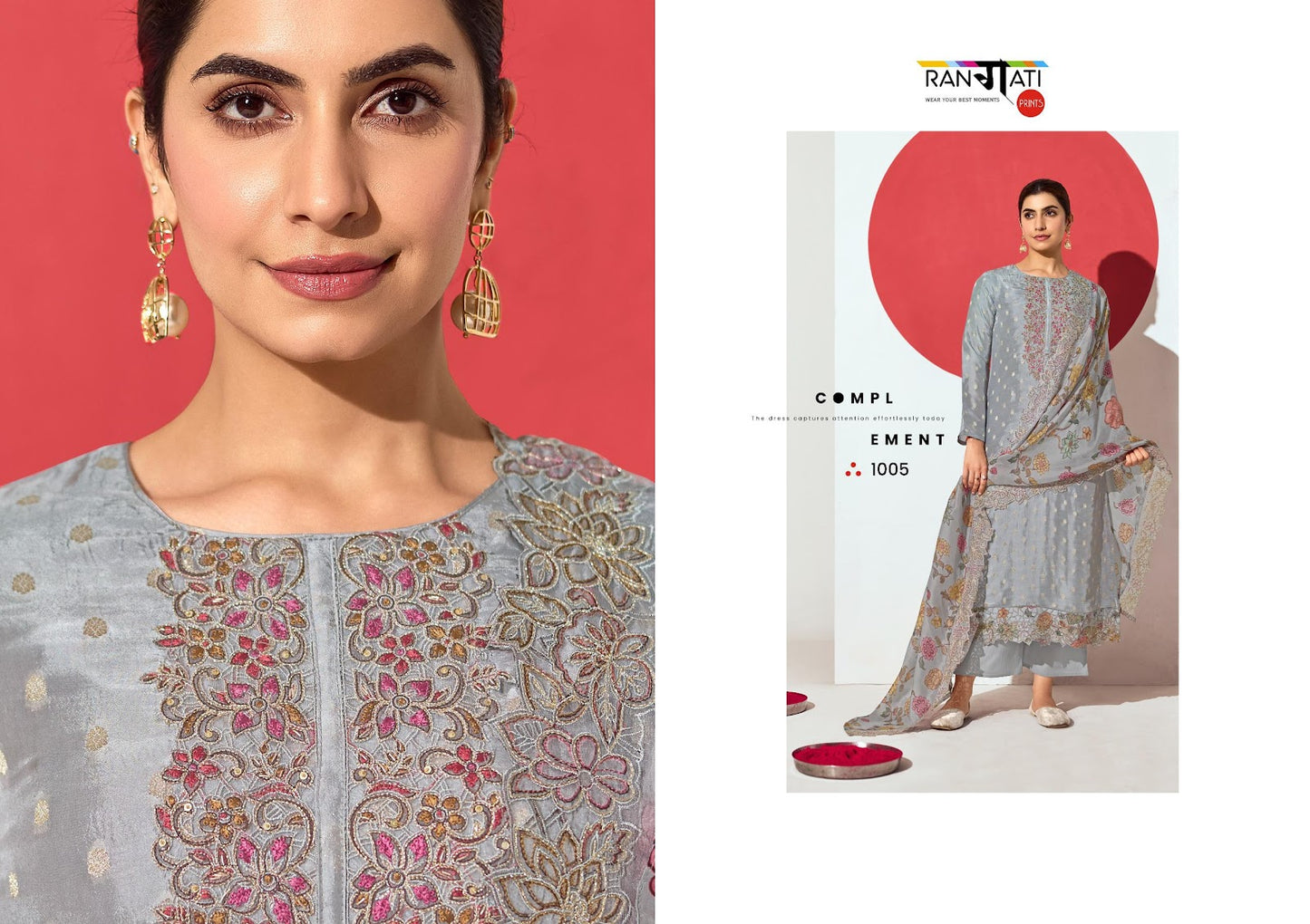The Silk Rangati Prints Jacquard Pant Style Suits Wholesaler Ahmedabad