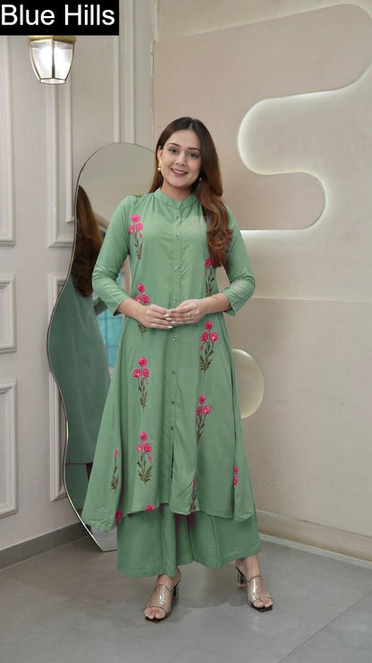 The Stylo Blue Hills Rayon 14Kg Kurti Pant Set Wholesale Price