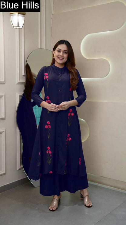 The Stylo Blue Hills Rayon 14Kg Kurti Pant Set Wholesale Price