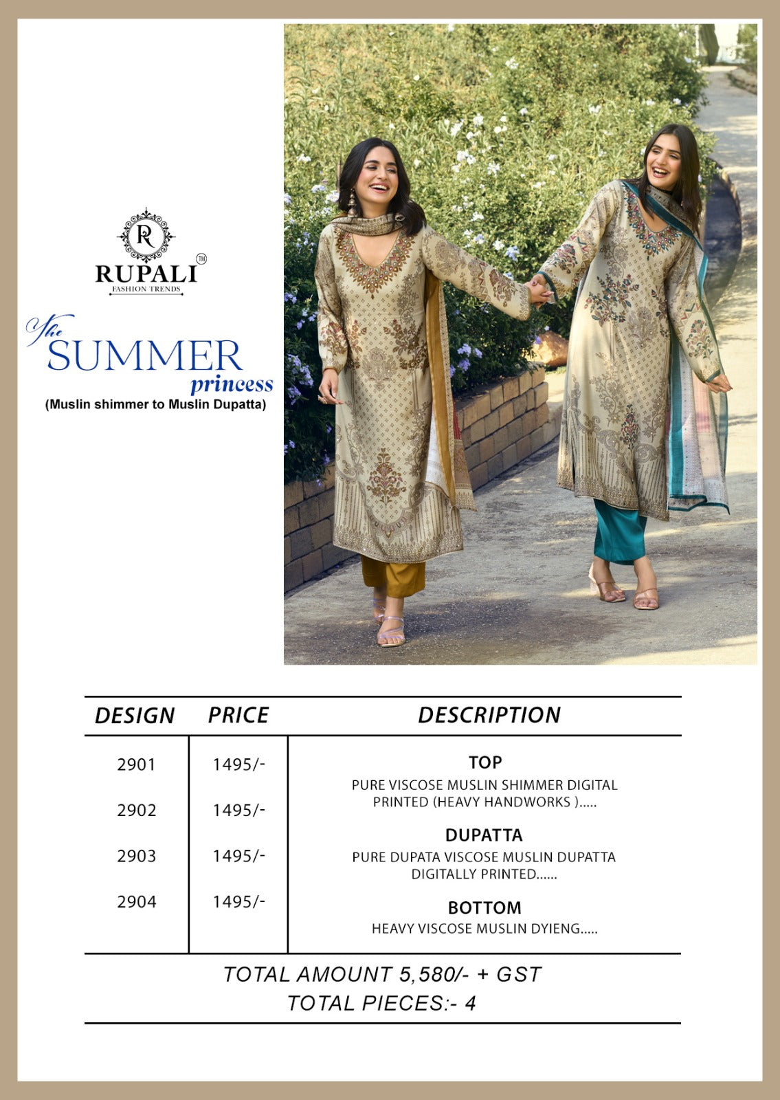The Summer Princess Rupali Viscose Muslin Pant Style Suits Exporter