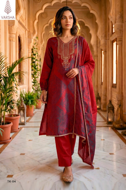 The Tie And Knot Collection Varshaa Viscose Muslin Pant Style Suits Exporter