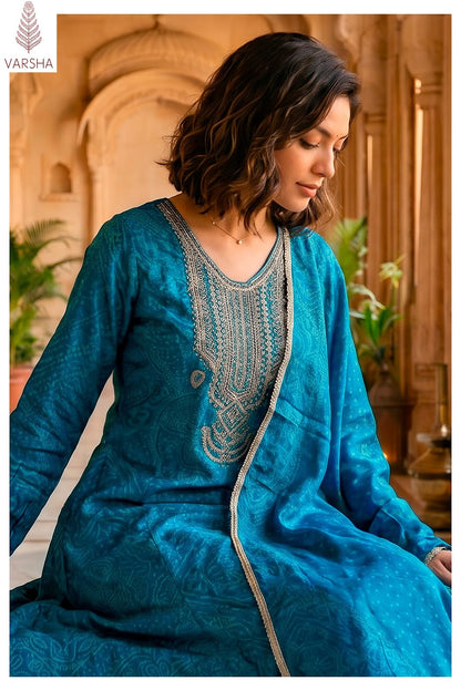 The Tie And Knot Collection Varshaa Viscose Muslin Pant Style Suits Exporter