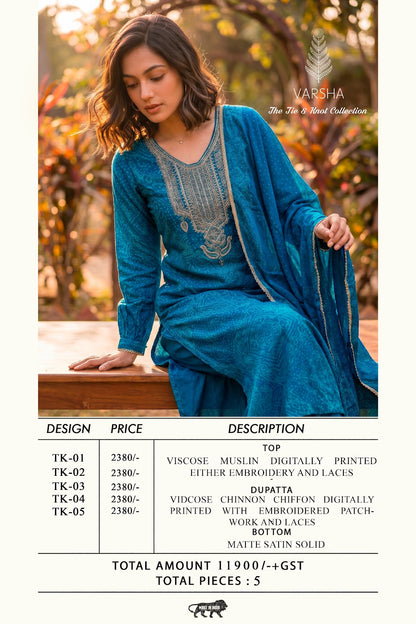 The Tie And Knot Collection Varshaa Viscose Muslin Pant Style Suits Exporter