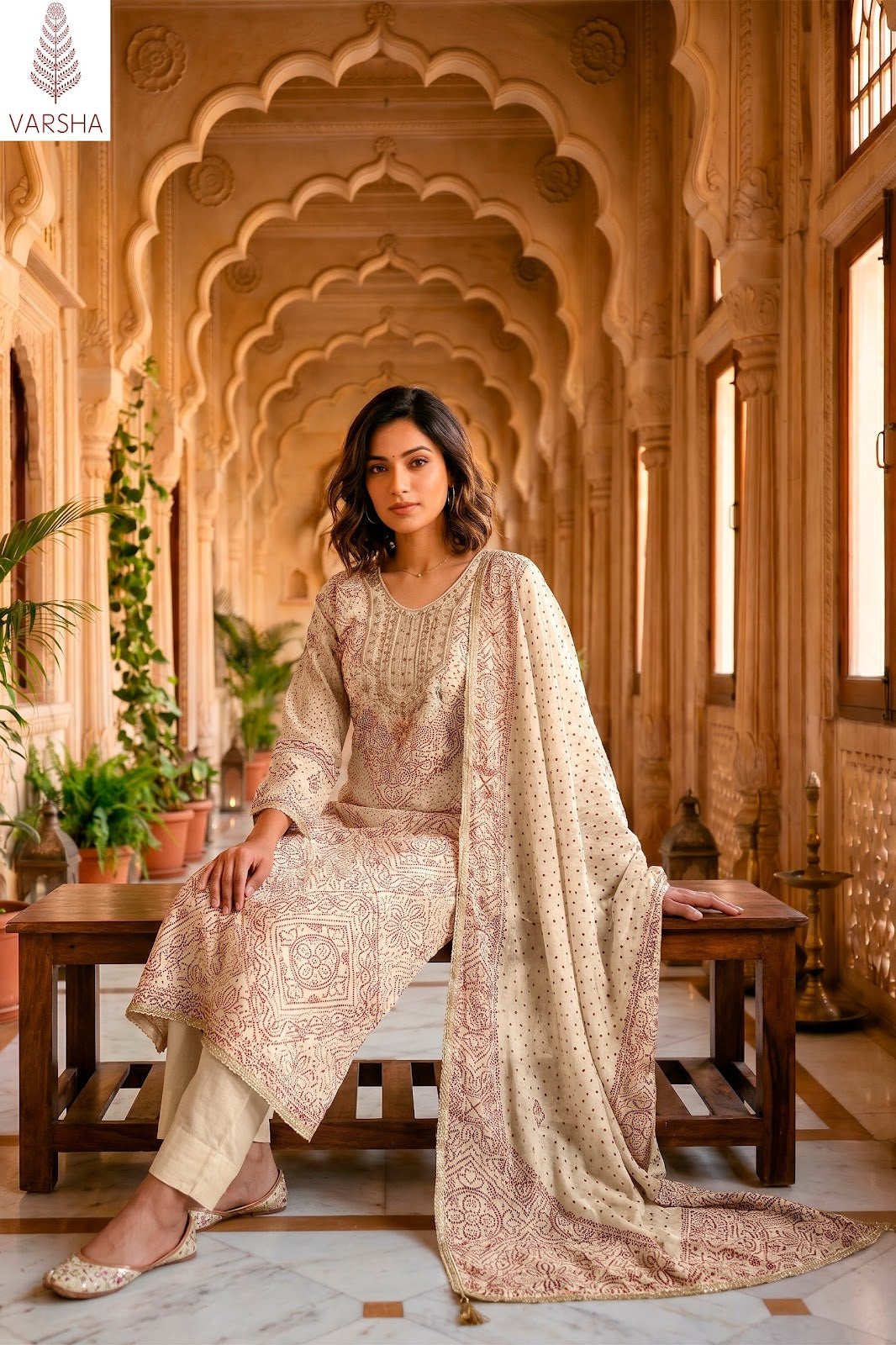 The Tie And Knot Collection Varshaa Viscose Muslin Pant Style Suits Exporter