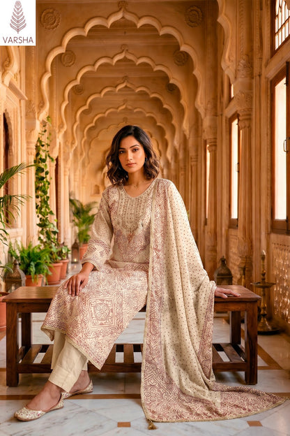 The Tie And Knot Collection Varshaa Viscose Muslin Pant Style Suits Exporter