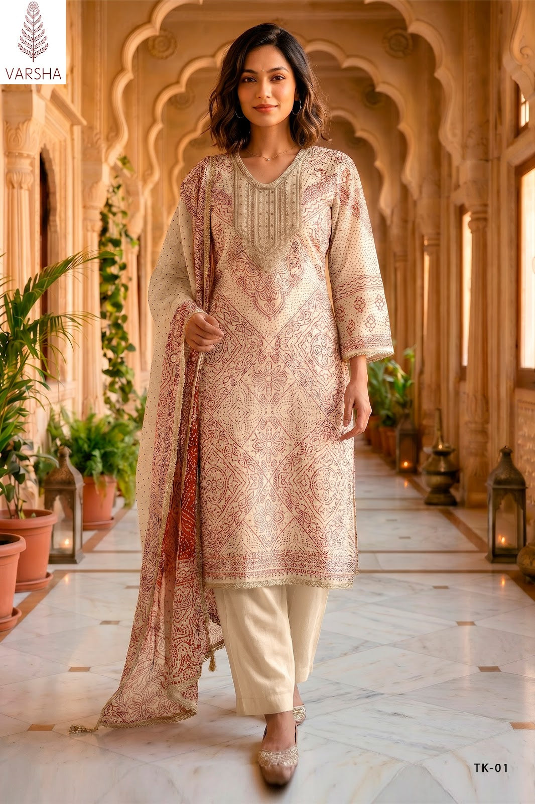 The Tie And Knot Collection Varshaa Viscose Muslin Pant Style Suits Exporter