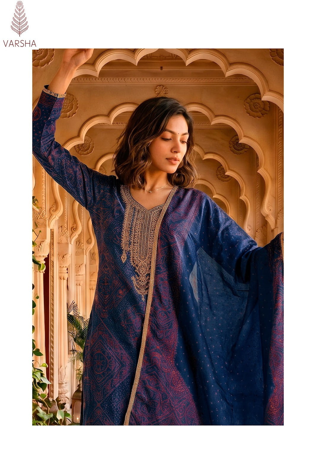 The Tie And Knot Collection Varshaa Viscose Muslin Pant Style Suits Exporter