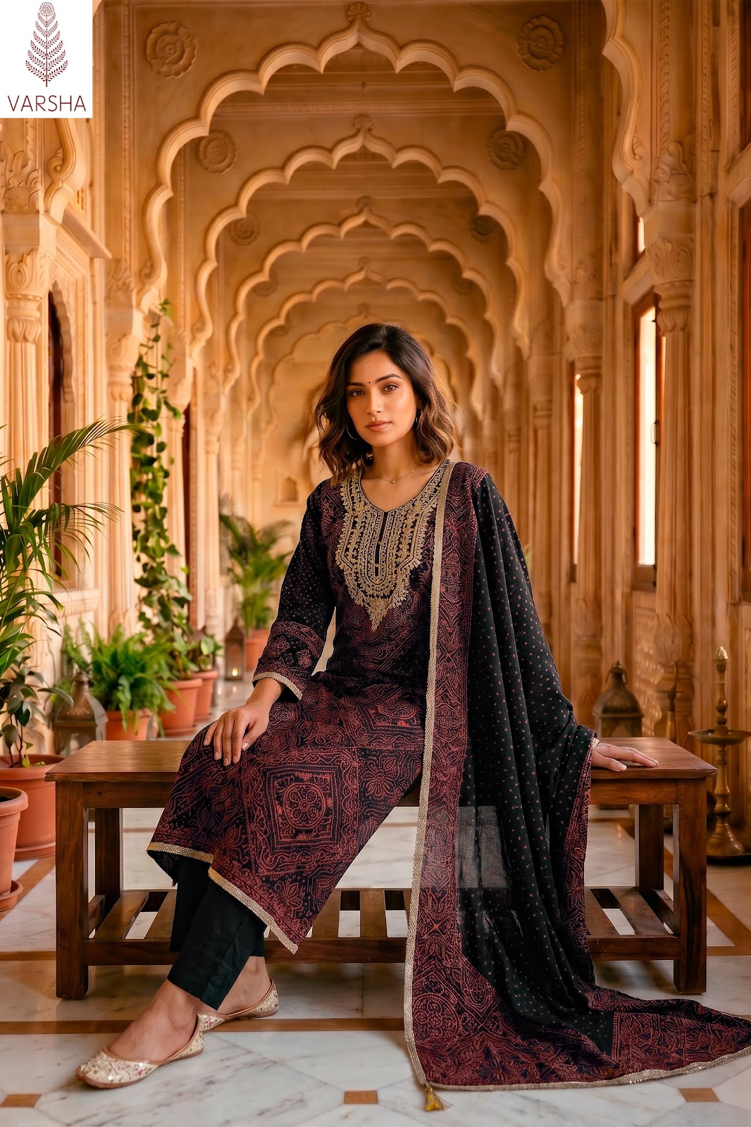 The Tie And Knot Collection Varshaa Viscose Muslin Pant Style Suits Exporter